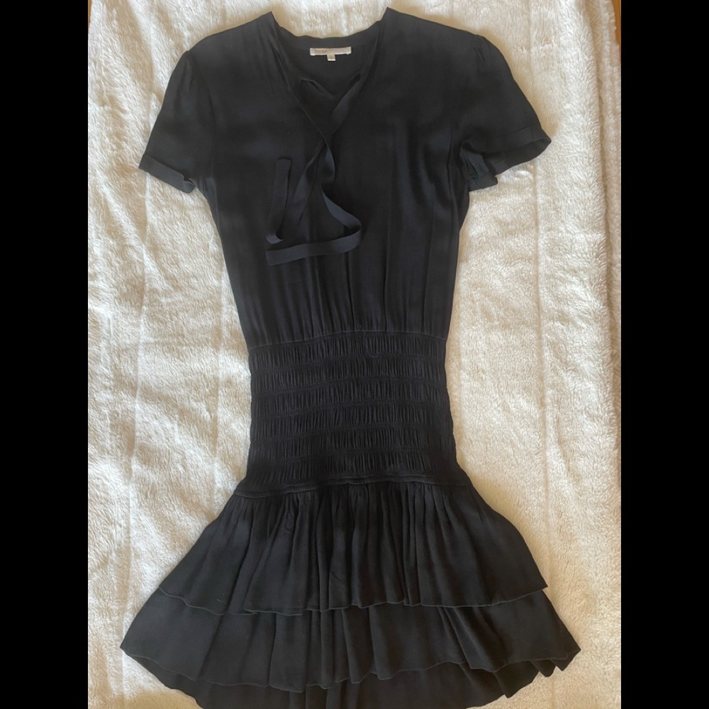 Black Maje dress with ruffle skirt